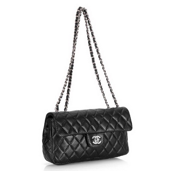 Chanel 1117 Classic Flap Bag Black Leather Silver Hardware
