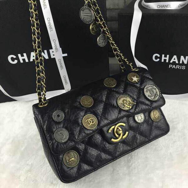 Chanel 2.55 Series Badge Bag Calfskin Leather A30350 Black