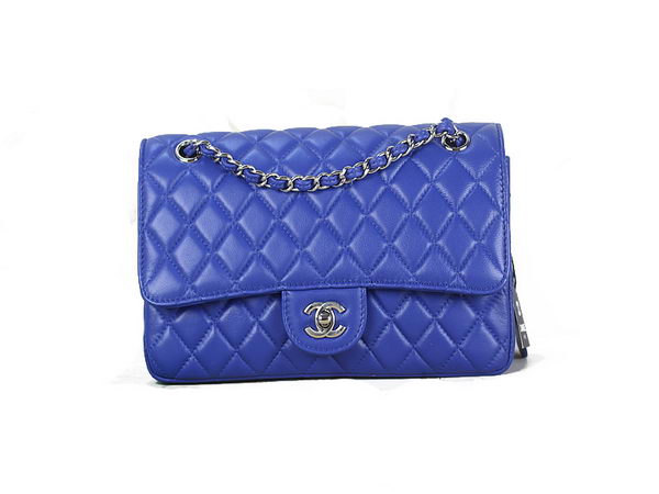 Chanel 2.55 Series Classic Flap Bag 1112 Blue Sheepskin Leather Silver