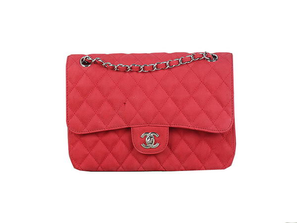 Chanel 2.55 Series Classic Flap Bag 1112 Red Original Nubuck Cannage Pattern Leather Silver