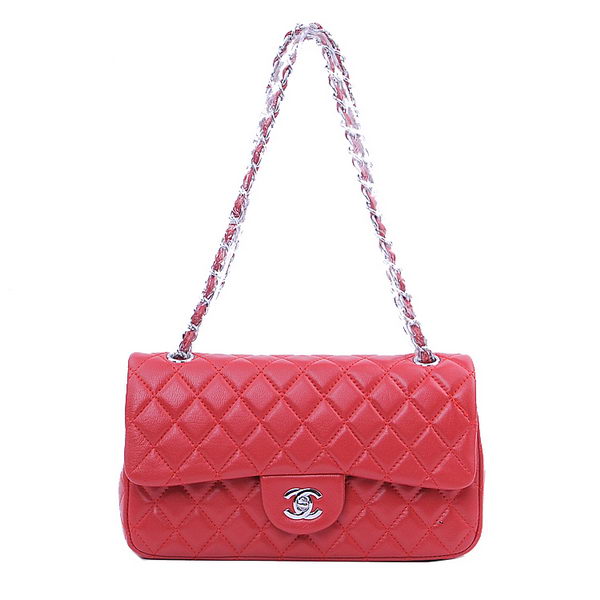 Chanel 2.55 Series Classic Flap Bag 1112 Red Sheepskin Silver