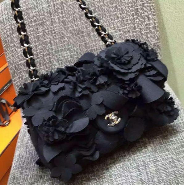 Chanel 2.55 Series Camellia Flap Bag Sheepskin Leather A0921 Black