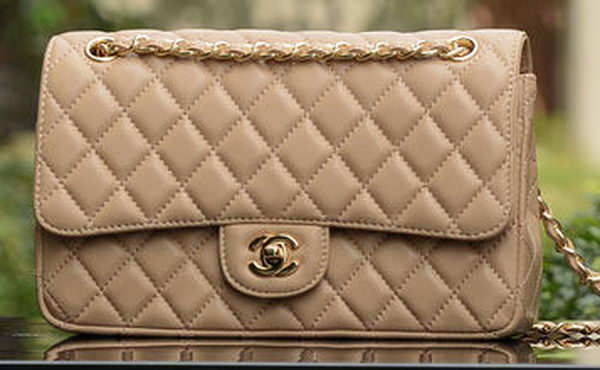 Chanel 2.55 Series Flap Bag Apricot Sheepskin Leather A1112 Gold