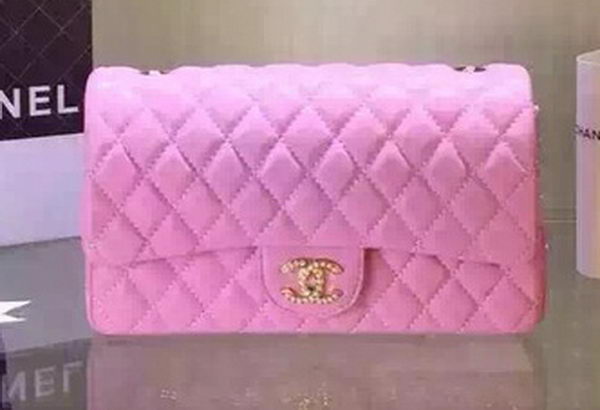 Chanel 2.55 Series Flap Bag Black Sheepskin Leather A5016 Pink