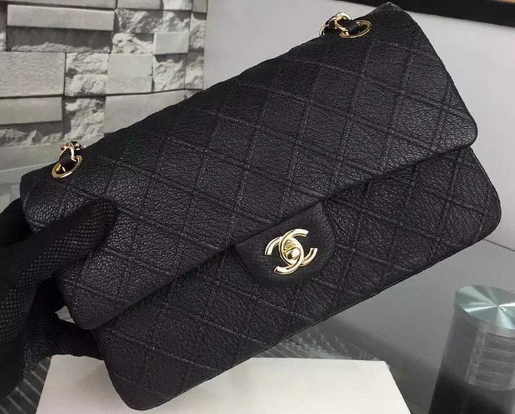 Chanel 2.55 Series Flap Bag Deerskin Leather A5024 Black