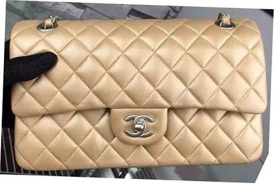 Chanel 2.55 Series Flap Bag Gold Sheepskin Leather A06375 Silver