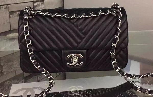 Chanel 2.55 Series Flap Bag Lambskin Chevron Leather A4270 Black