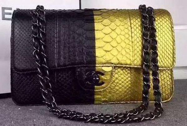 Chanel 2.55 Series Flap Bags Black&Gold Original Python Leather A1112SA Black