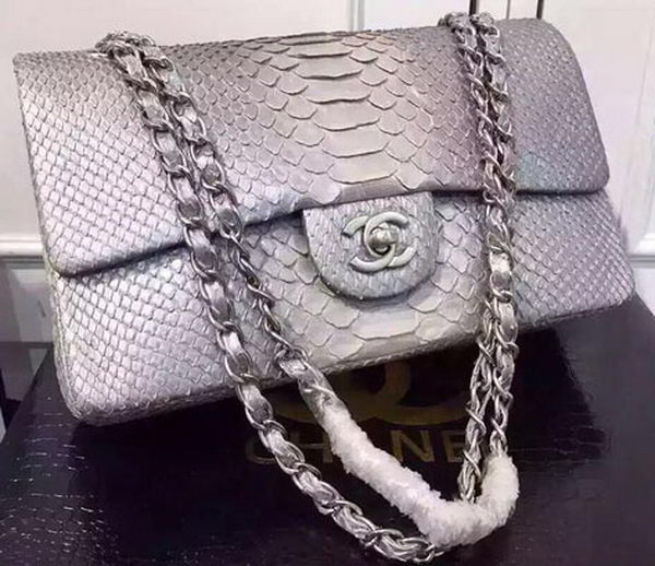 Chanel 2.55 Series Flap Bags Grey&White Original Python Leather A1112SA Silver