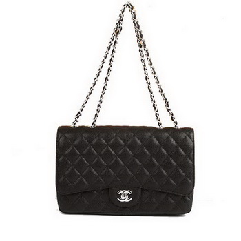 Chanel Jumbo Bags A36073 Black Caviar Leather Silver Hardware