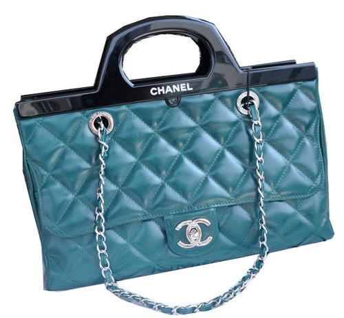 Chanel Shopping Bag Iridescent Leather Rigid Handles A92580 Green