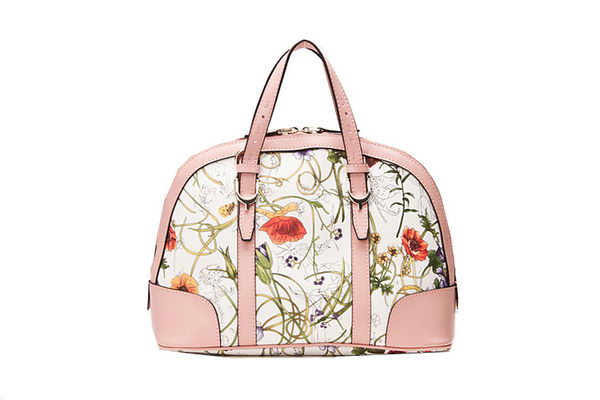 Gucci 309617 Pink Vintage Flora Leather Top Handle Bag