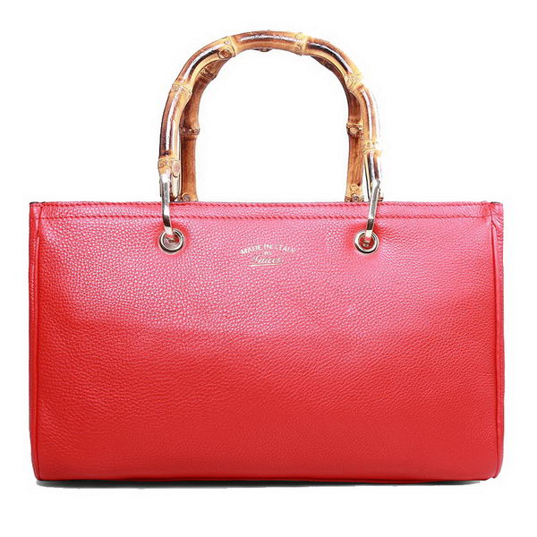 Gucci 323660 Red Bamboo Shopper Calf Leather Tote Bag