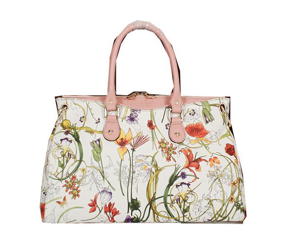 Gucci Flora Leather Medium Top Handle Bag 323688 Pink