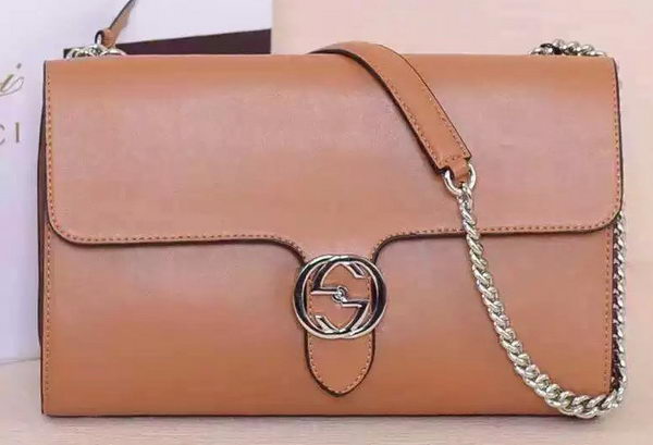 Gucci Interlocking Leather Shoulder Bag 387604 Brown