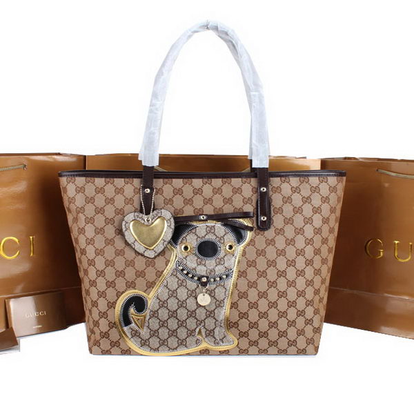 Gucci Joy Supreme Dog Canvas Shoulder Bag 212373 Brown