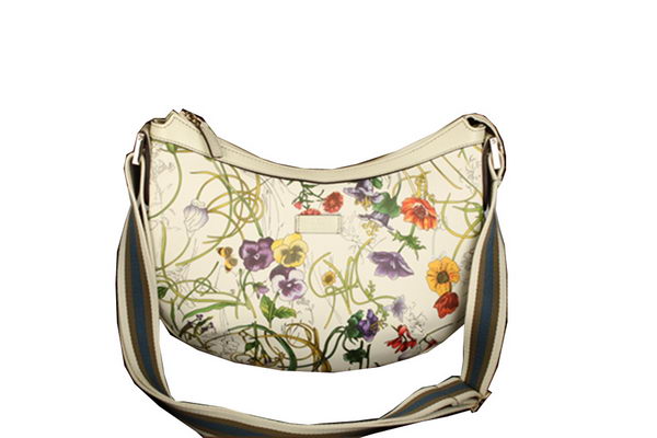 Gucci Medium Flora Leather Messenger Bag 181092 OffWhite