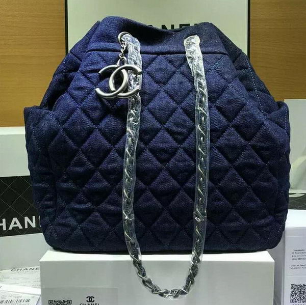 Chanel Blue Denim Fabric Hobo Bag A91136 Silver