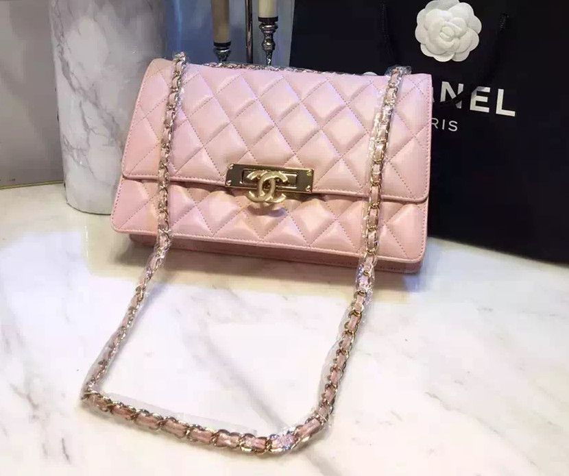 Chanel medio d'oro di classe portafoglio su borse catena rosa