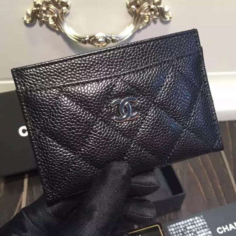 Chanel Caviar Black Card Holder Leather