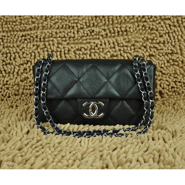 Borse Chanel Classic Flap Caviar Black Con Hardware Argento 4873