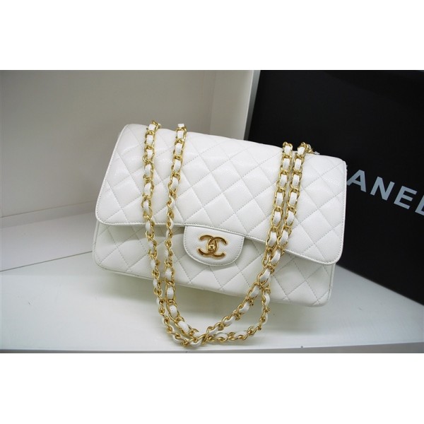 A47600 Chanel White Caviar Leather Borse Jumbo Flap Con Oro Hw