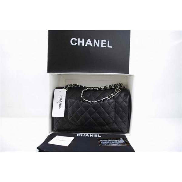 Chanel A01112 Nero Caviar Flap Borse In Pelle Con Hardware Argen