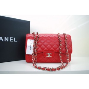 Chanel A47600 Red Caviar Leather Borse Jumbo Flap Con Silver Hw