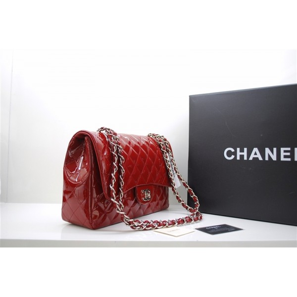 Chanel A47600 Red Patent Leather Borse Jumbo Flap Con Silver Hw