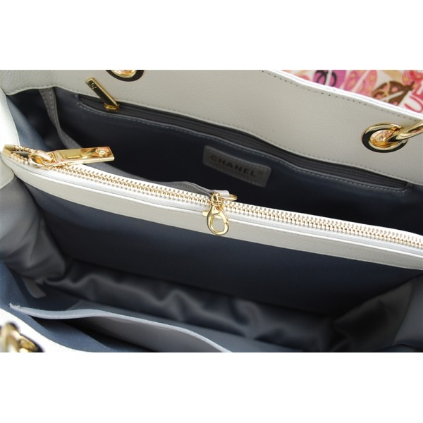 A50995 Chanel White Caviar Leather Shopping Bags Gst Con Ghw