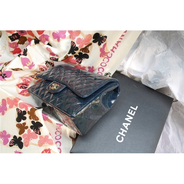 Borsa Chanel 2011 Dark Blue Jumbo Flap Patent Con Silver Hw