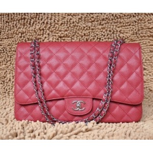Borse Chanel A47600 Classic Rosso Flap In Pelle Argento Hw
