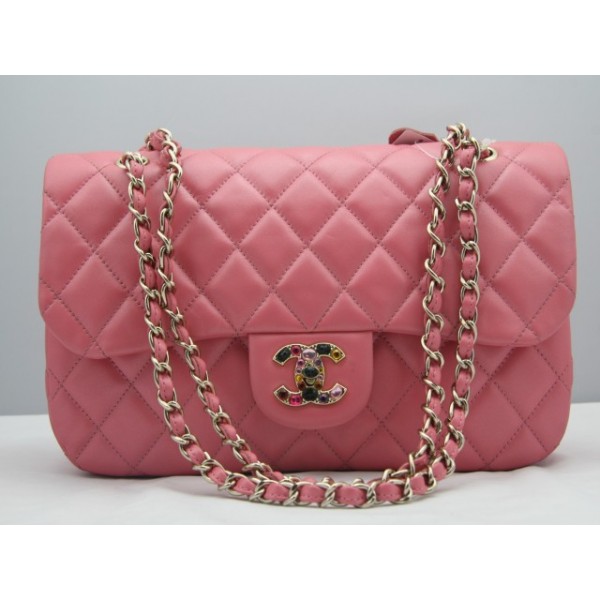 Chanel 2011 Flap Bag Agnello Rosa Con Lusso Multi Pierre Chiusur
