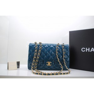 Chanel 2011 Verde Scuro Brevetto Borse Jumbo Flap In Pelle Con O