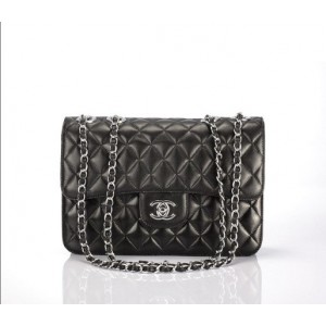 Chanel 48023 Nero Flap Borse Agnello Con Silver Hw