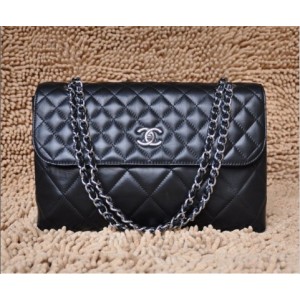 Chanel 50725 Black Flap Borse Agnello Con Silver Hw