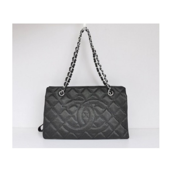 Chanel A50755 Black Leather Borse Caviar Con Silver Hw