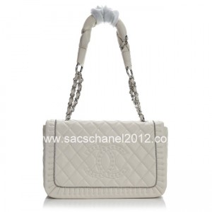 Borse Chanel 2012 Off White Flap In Pelle Lavorato Con Catena Ra