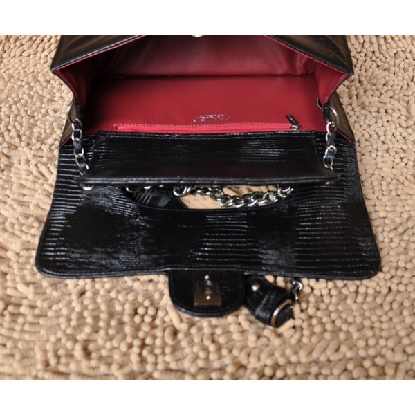 Chanel 2012 Black Lizard Veins Leather Flap Borse