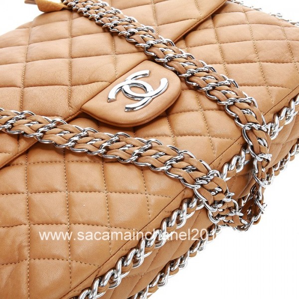 Chanel 2012 Borse Flap In Pelle Di Vitello Albicocca Con Catena