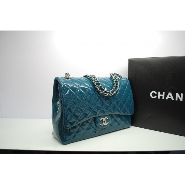 Chanel 2012 Borse Flap In Pelle Verniciata Verde Maxi Scuro Con