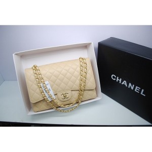 Chanel 2012 Borse Maxi Flap In Pelle Beige Con Caviar Ghw