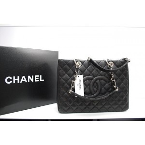 Chanel A50995 Gst Borse Per La Spesa In Pelle Nera Con Caviale S