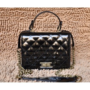 Chanel A66816 Black Leather Bag Patent Con Aletta