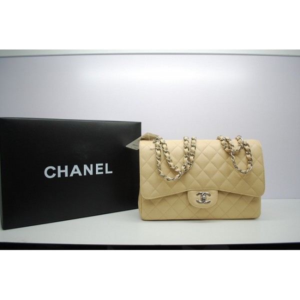 Chanel Caviar Leather Flap Bag 36097 Jumbo Beige Con Shw