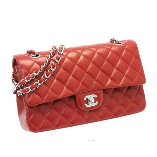 Borse Chanel Classic Flap Red Orange Di Agnello Con Hardware In