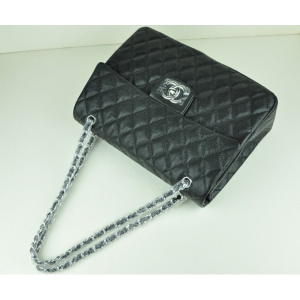Chanel A46558 Nero Caviar Flap Borse In Pelle Con Silver Hw