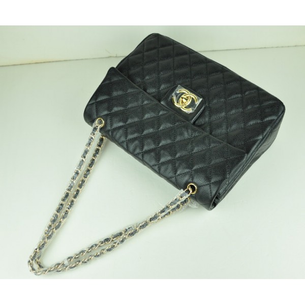 Chanel A46558 Nero Caviar Leather Flap Bag Con Gold Hw
