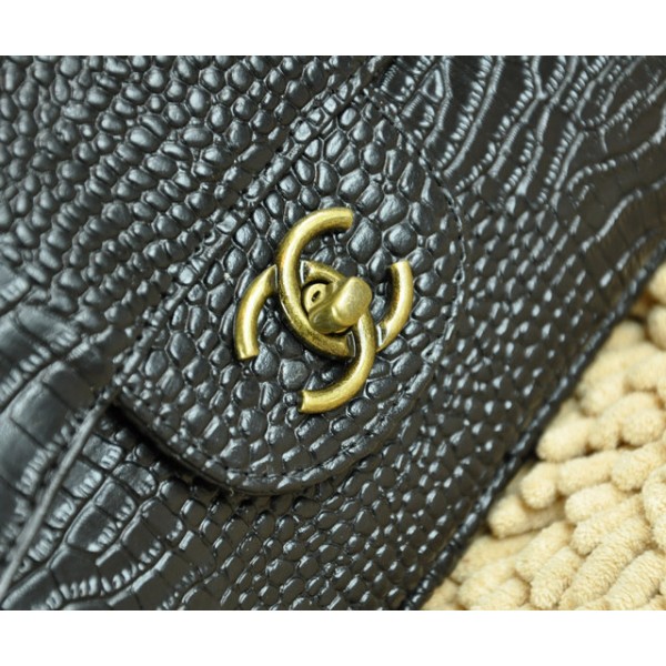 Chanel Croc Veins Borse Classico Lembo Di Pelle Nera