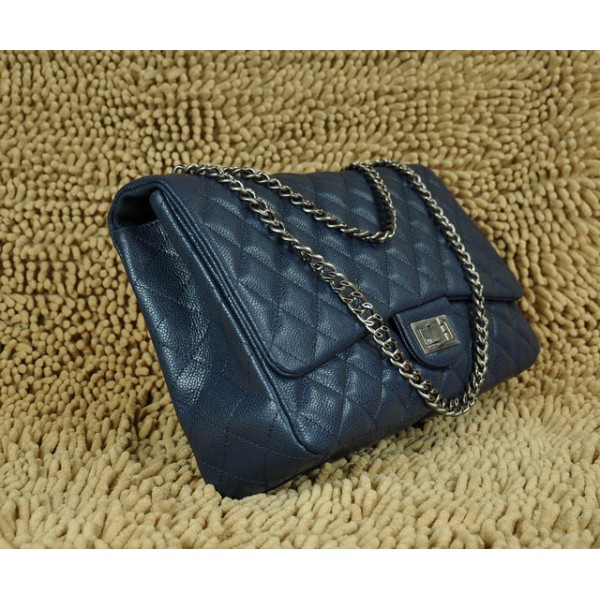 Chanel Quilted 28988 Blue Classic Flap Borse In Pelle Caviar